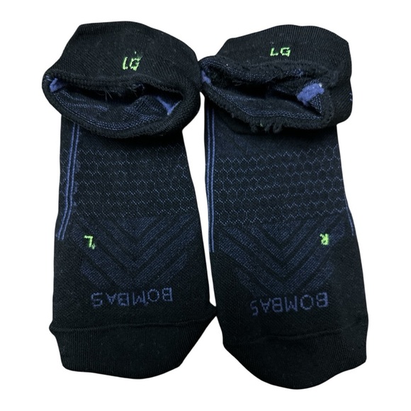 Bombas Black and Green Running Athletic Socks LG - Picture 4 of 7